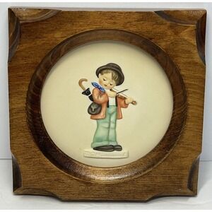 Hummel Plate‎ "Little Music Maker" Little Fiddler With Wood Frame 1st Edition 5"